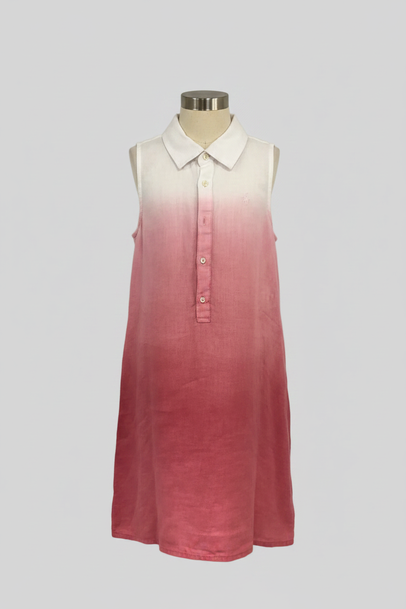 Vestido de niña Polo Ralph Lauren🏇 De lino en color blanco con degradado en rojo Talla 6