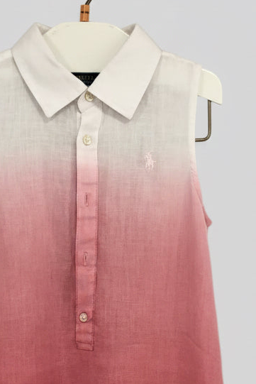 Vestido de niña Polo Ralph Lauren🏇 De lino en color blanco con degradado en rojo Talla 6