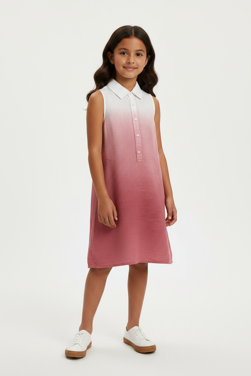 Vestido de niña Polo Ralph Lauren🏇 De lino en color blanco con degradado en rojo Talla 6