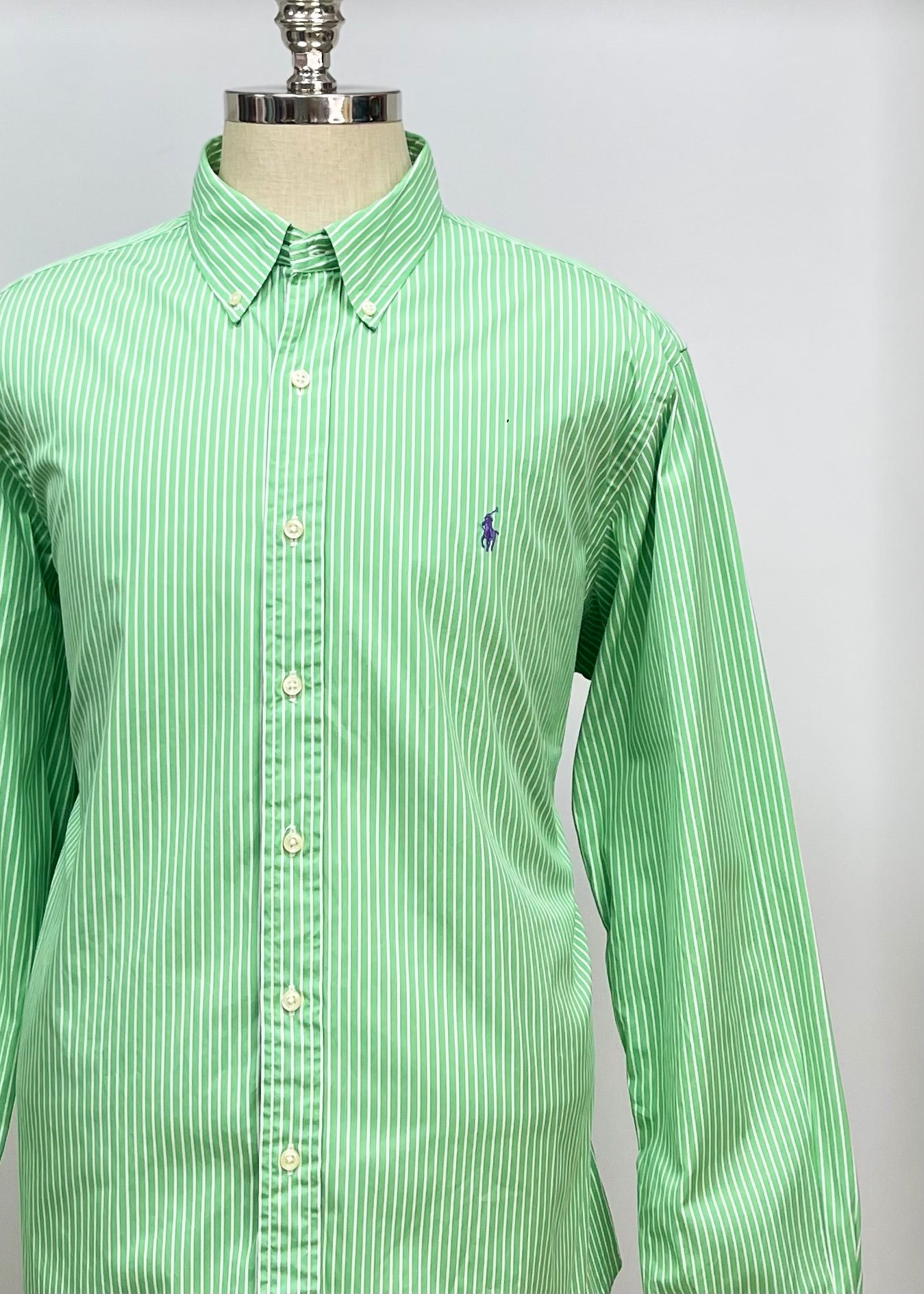 Camisa Polo Ralph Lauren 🏇🏼 color verde con patron de rayas en color blanco Talla XXL Entalle Custom Fit