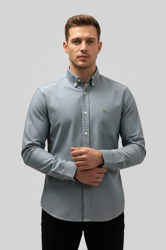 Camisa de botones Lacoste 🐊 Oxford color gris oscuro Talla L Entalle Regular