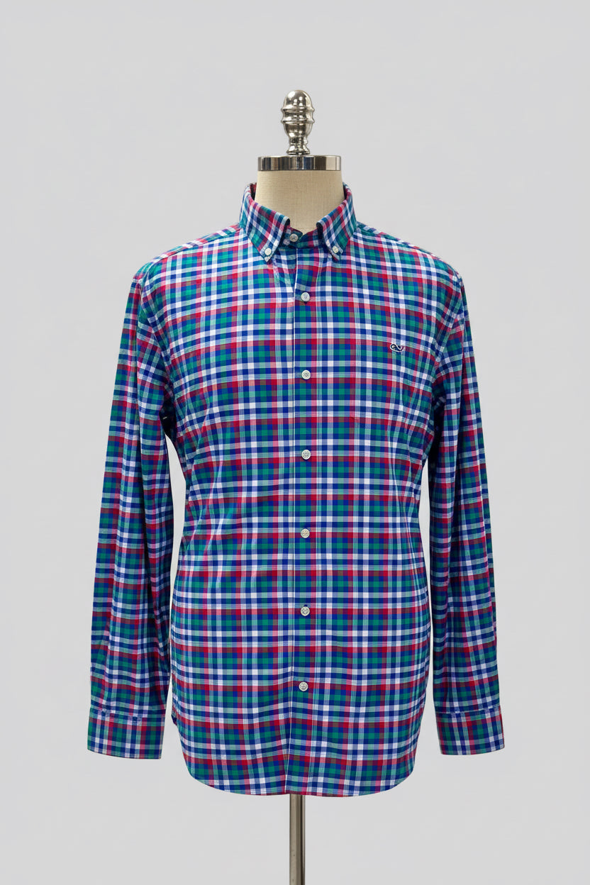 Camisa de botones Vineyard Vines 🐳 Performance de cuadros en color verde, azul, rojo y blanco Talla XL Entalle Regular