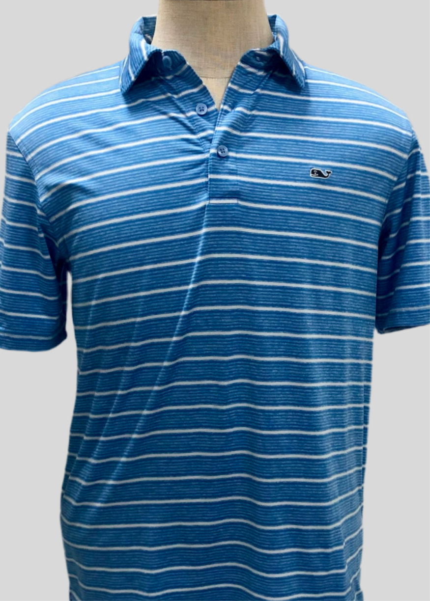 Camiseta Polo Vineyard Vines 🐳 Performance con rayas en celeste y blanco Talla S Entalle Regular