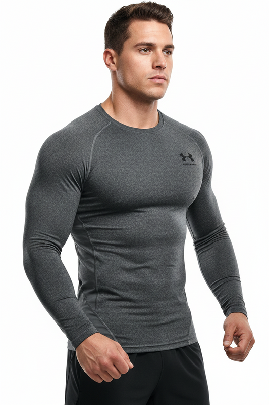 Camiseta de compresión Under Armour 🏋🏽 color gris oscuro y logo en negro Talla L