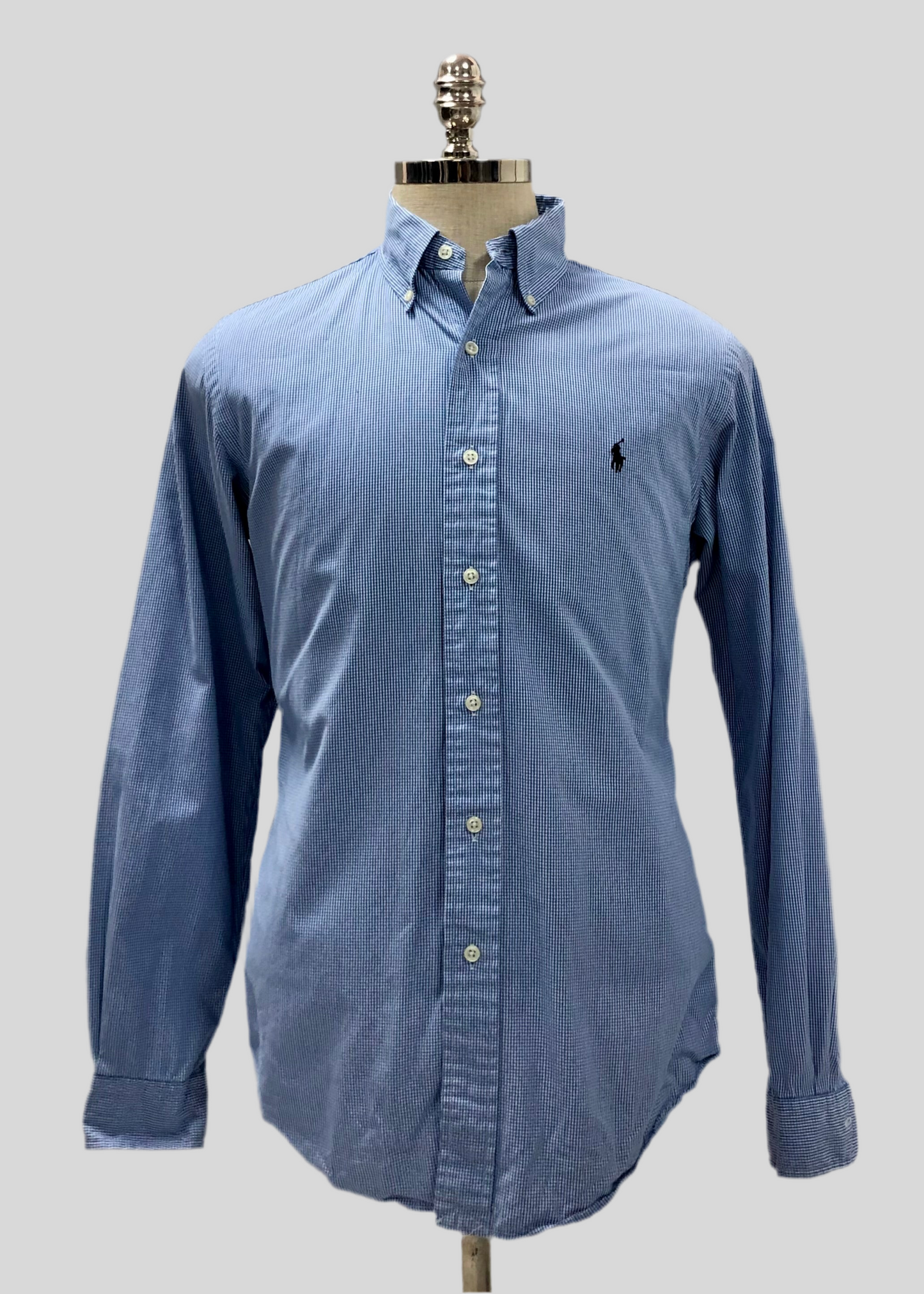 Camisa Polo Ralph Lauren 🏇🏼 con patron de cuadros finos azul y blanco Talla M Entalle Custom Fit