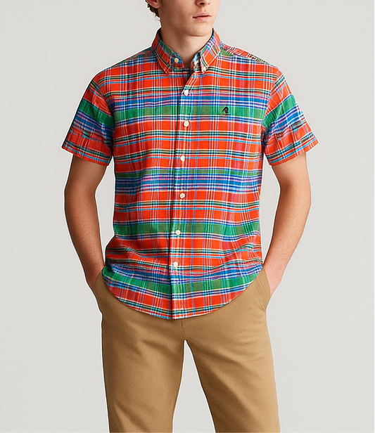 Camisa de niño Polo Ralph Lauren 🏇🏼 color patron de cuadros en naranja, azul, verde y blanco Talla XL (18) Entalle Regular