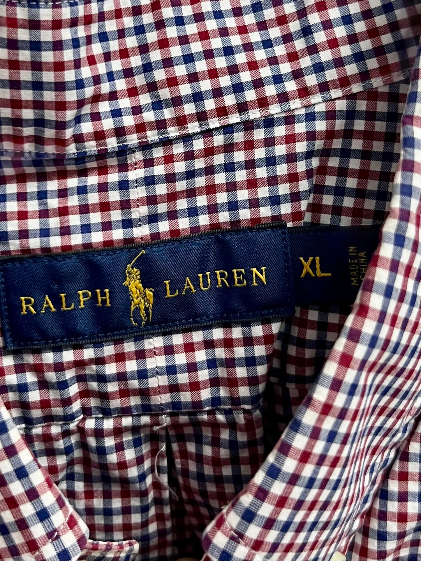 Camisa Polo Ralph Lauren 🏇🏼 con patron de cuadros en color rojo, azul navy y Blanco Talla XL Entalle Regular