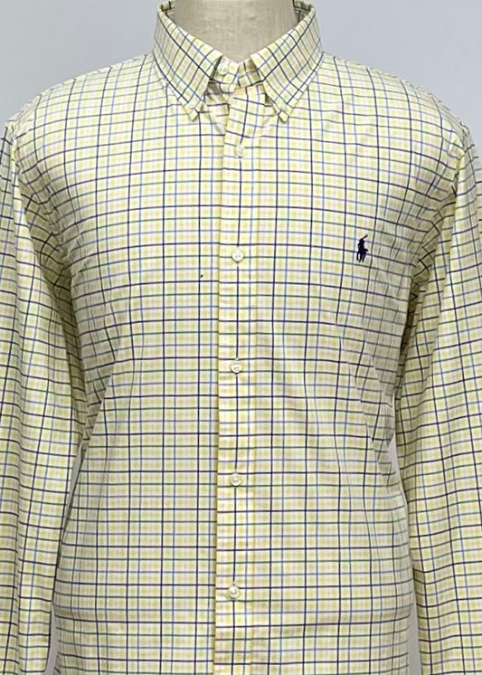 Camisa Polo Ralph Lauren 🏇🏼 color amarillo con patrón de cuadros azul, verde y blanco Talla XL Entalle Clásico