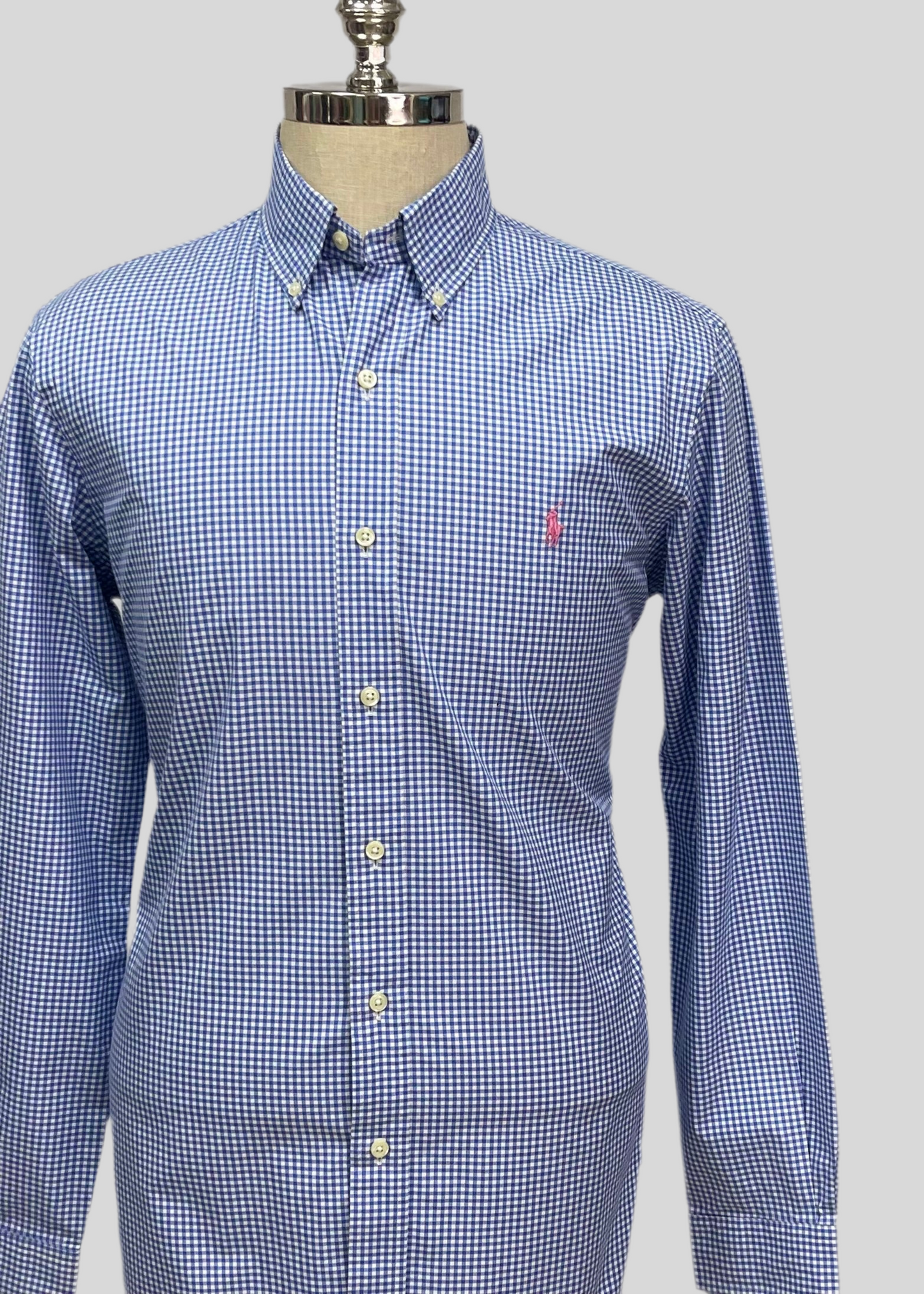 Camisa Polo Ralph Lauren 🏇🏼 con patrón de cuadros gingham celeste y blanco Talla M Entalle Custom Fit