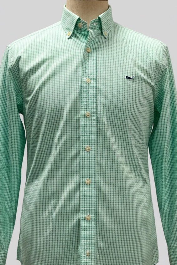 Camisa Vineyard Vines 🐳 Color blanco de cuadros en color turquesa Talla M Entalle Clásico