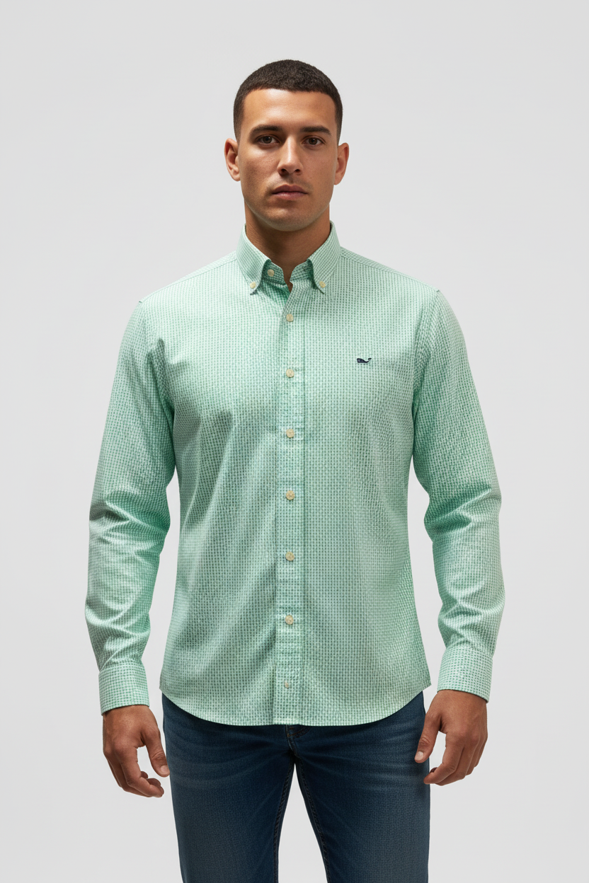 Camisa Vineyard Vines 🐳 Color blanco de cuadros en color turquesa Talla M Entalle Clásico