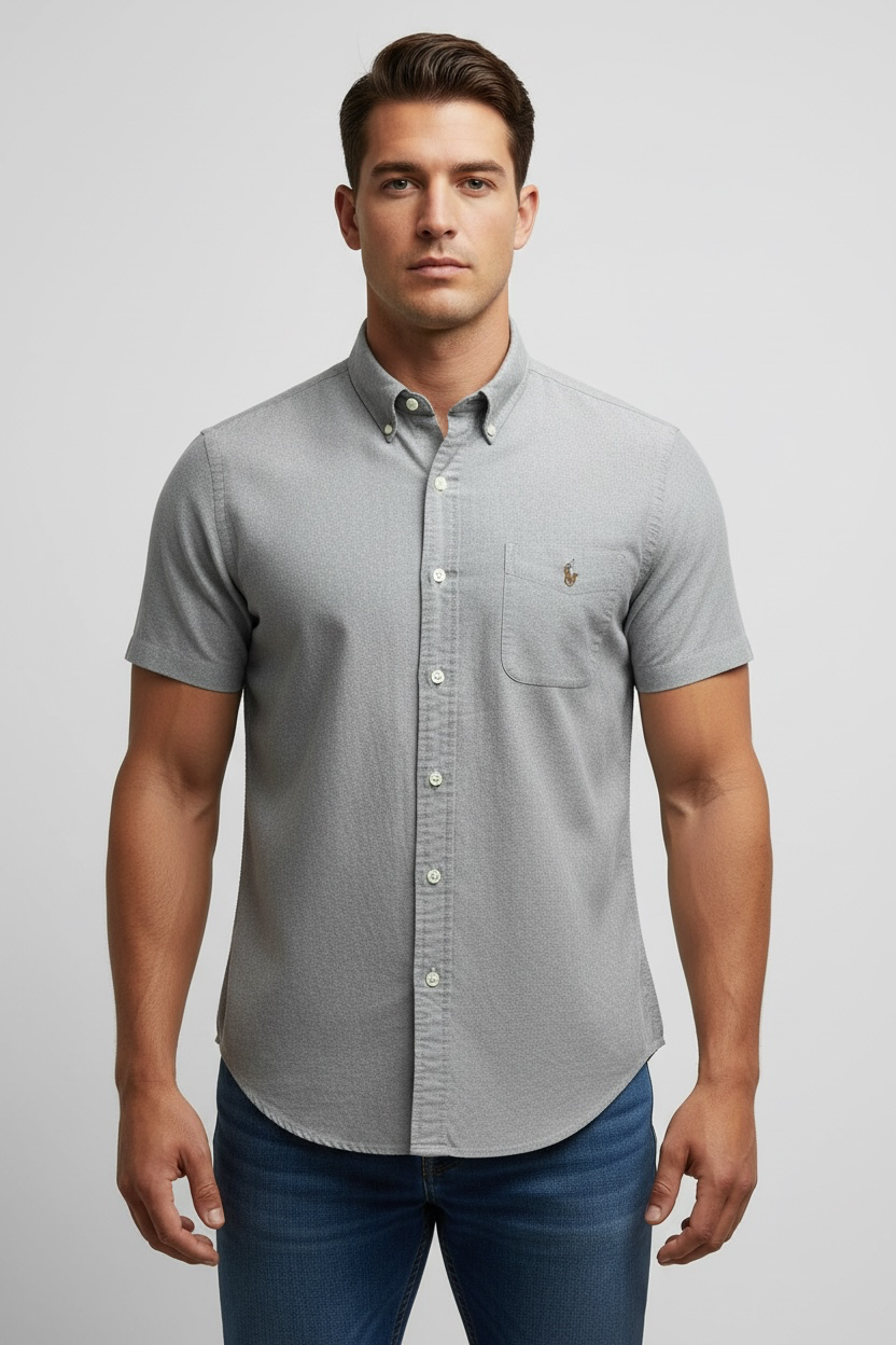Camisa de botones Polo Ralph Lauren 🏇🏼 Oxford en color gris Talla L Entalle Slim Fit