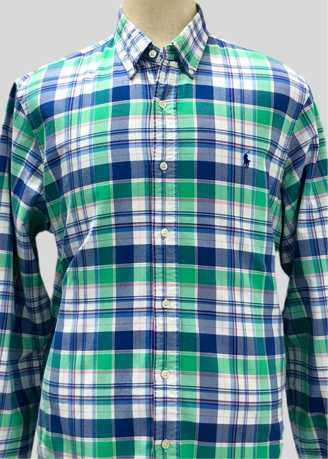 Camisa de botones Polo Ralph Lauren 🏇🏼 Oxford de cuadros tartán en color verde, rosado, azul y blanco Talla XL Entalle Regular