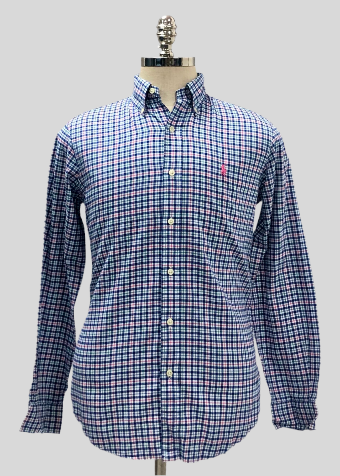 Camisa Polo Ralph Lauren 🏇🏼 color blanco con patron de cuadros rosado, verde y azul Talla L Entalle Regular