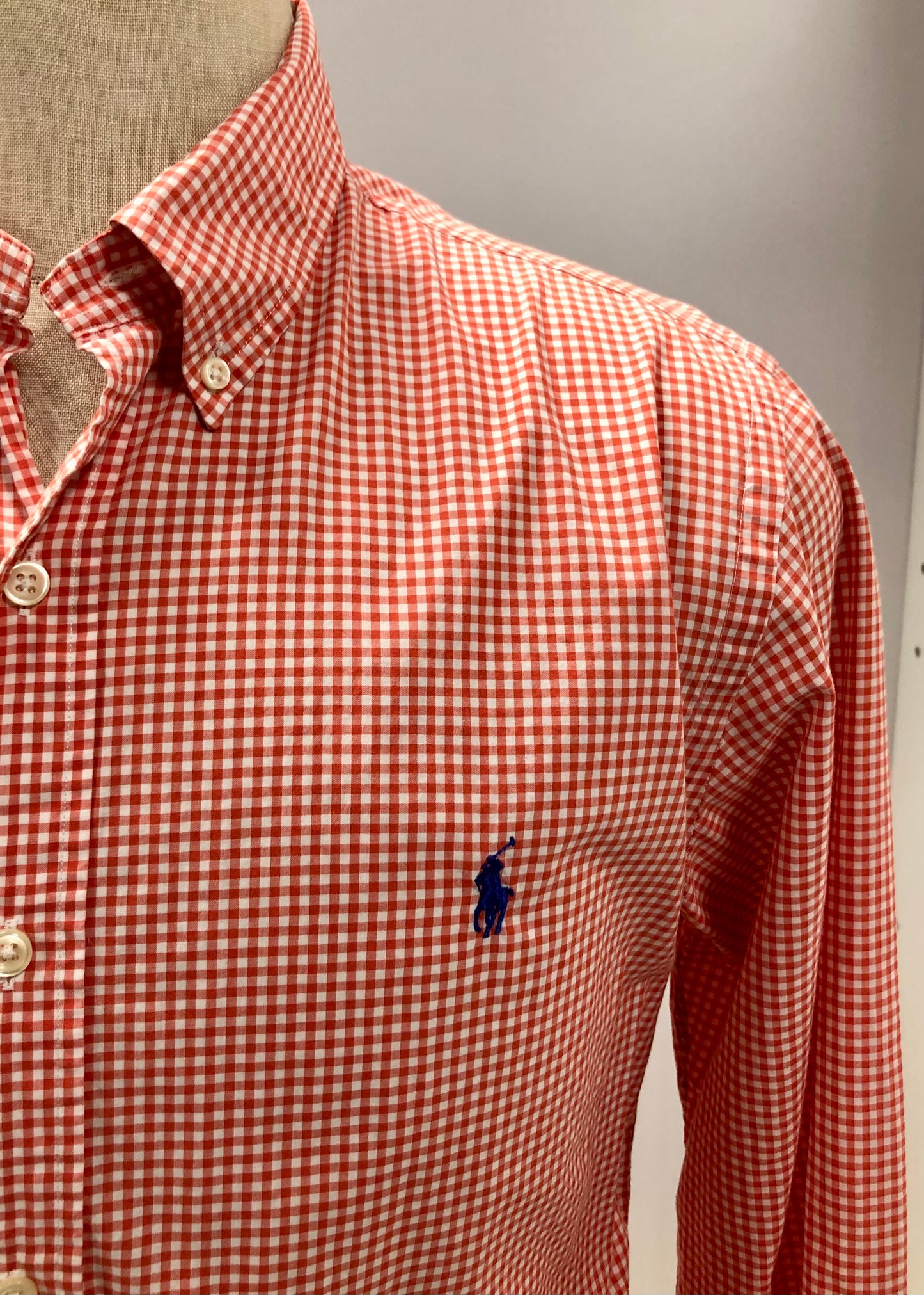 Camisa Polo Ralph Lauren 🏇🏼 con patron de cuadros gingham naranja y blanco Talla L Entalle Slim Fit