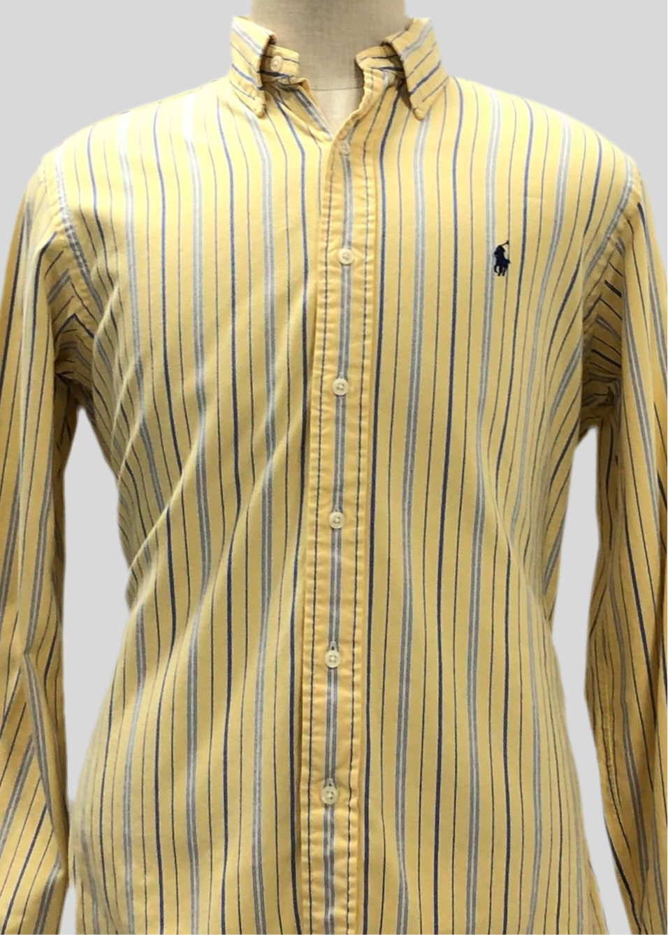 Camisa Polo Ralph Lauren 🏇🏼 color amarillo con rayas en color azul y blanco Talla M Entalle Clásico