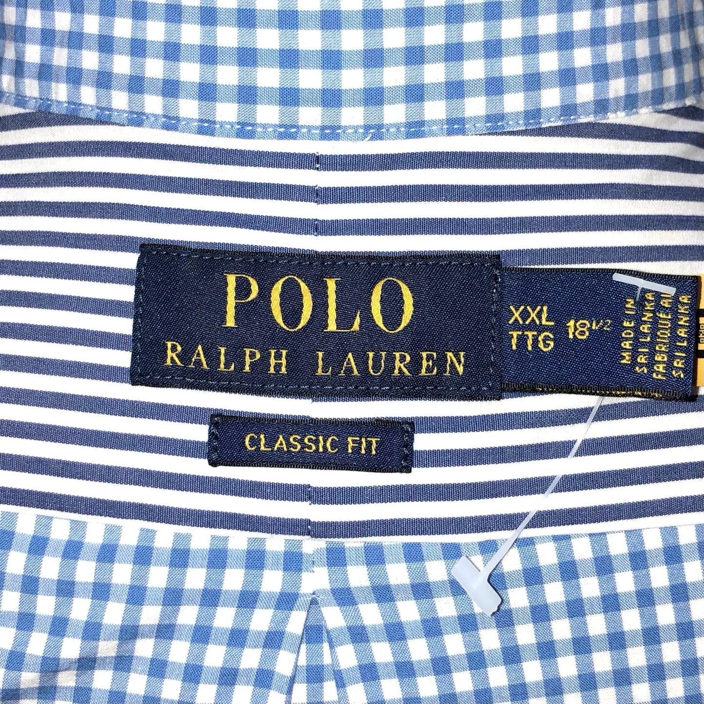 Camisa Polo Ralph Lauren 🏇🏼 con diseño de cuadros y rayas en color azul y gris Talla XXL Entalle Clásico