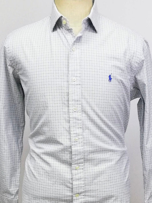 Camisa Polo Ralph Lauren 🏇🏼 color blanco con patron de cuadros en color azul y negro Talla L Entalle Regular