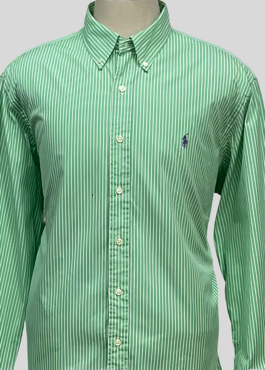 Camisa Polo Ralph Lauren 🏇🏼 color verde con patron de rayas en color blanco Talla XXL Entalle Custom Fit