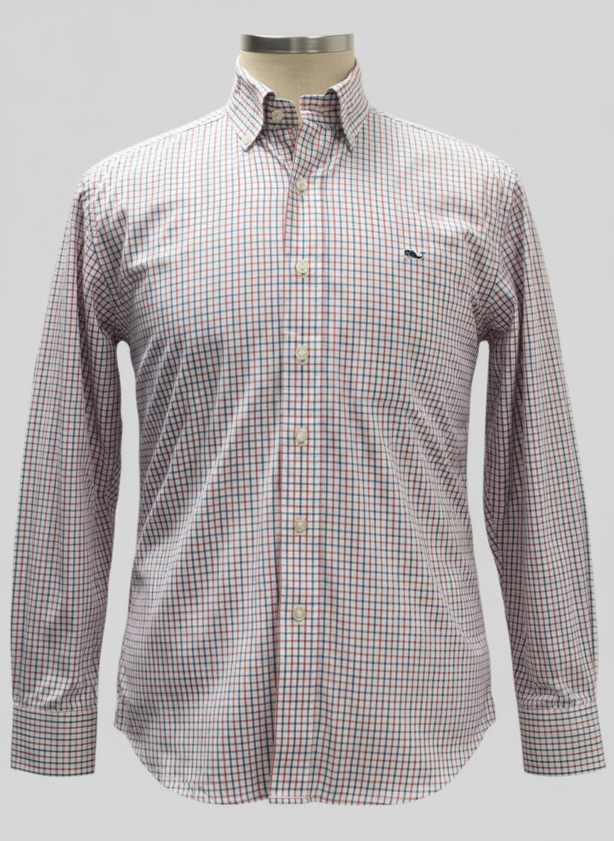 Camisa de botones Vineyard Vines 🐳 color blanco de cuadros en color azul y rojo Talla S Entalle Regular (ver descripción)