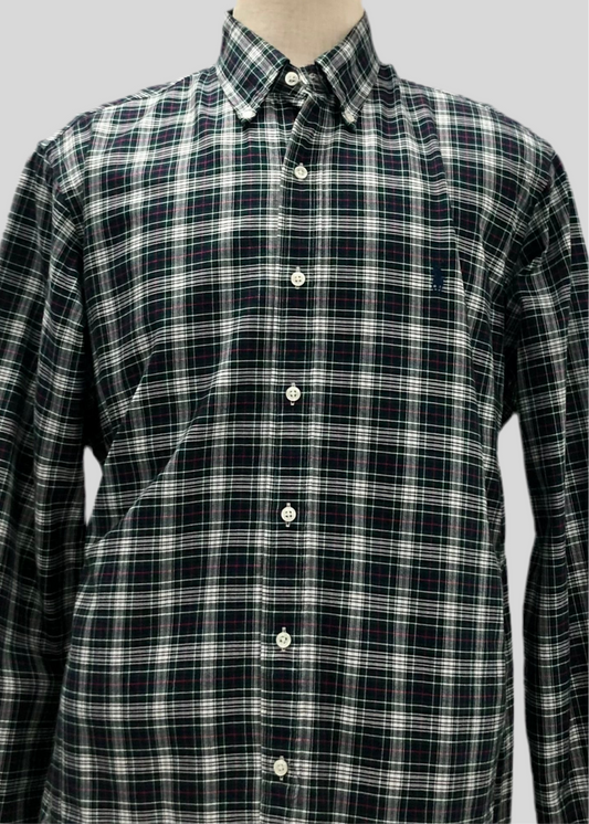 Camisa Polo Ralph Lauren 🏇🏼 Oxford con patron de cuadros verde oscuro, azul y blanco Talla XL Entalle Regular