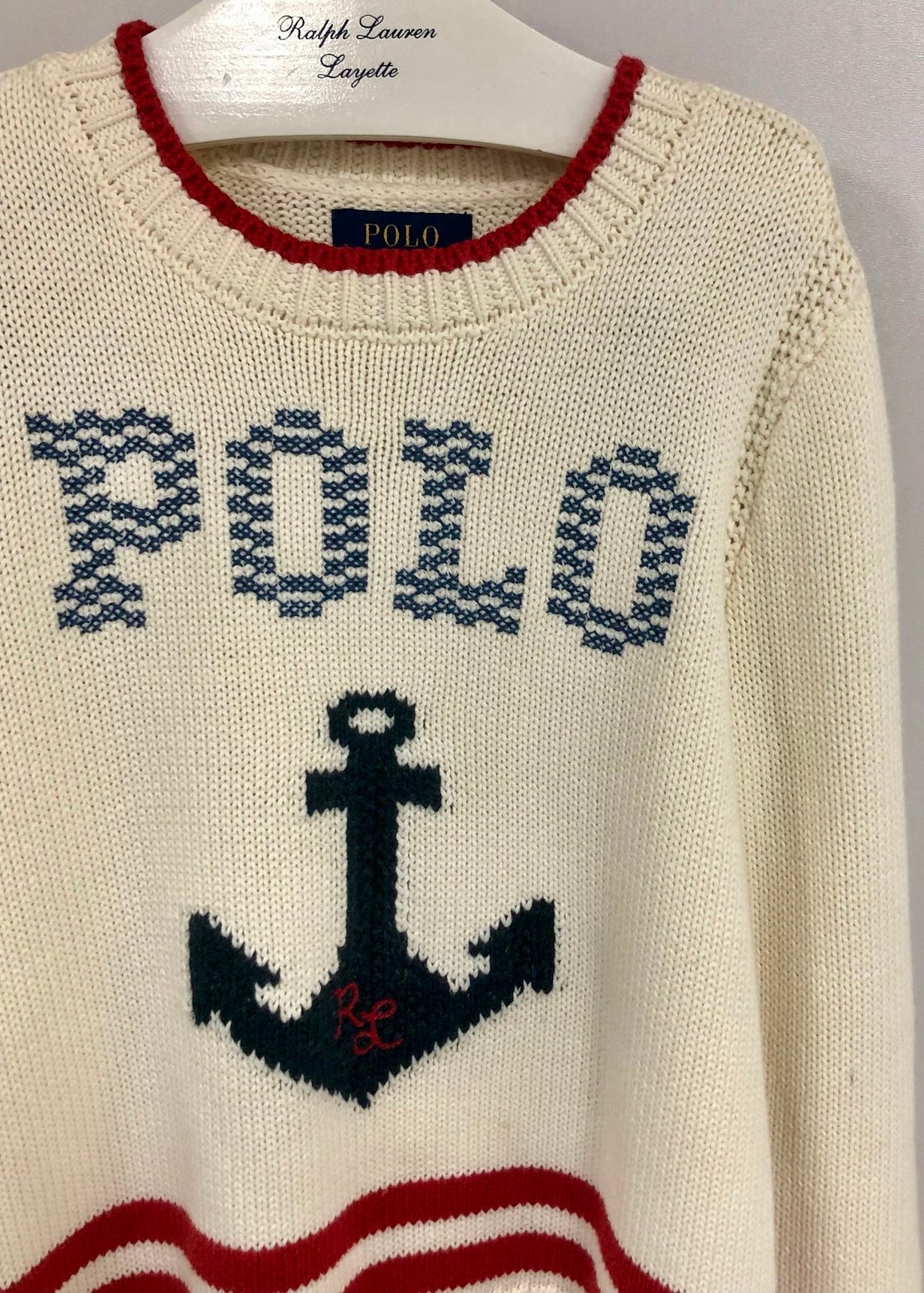 Sueter Jersey tejido de niña Polo Ralph Lauren 🏇🏼 color blanco con diseño de ancla Talla S