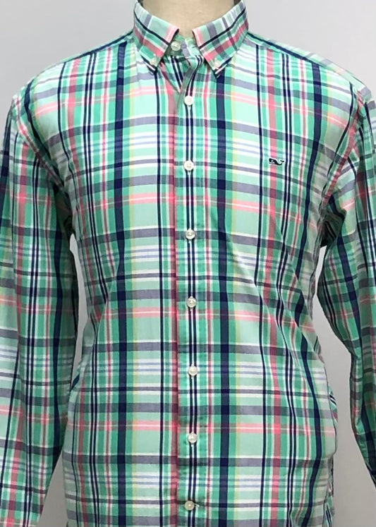 Camisa de botones Vineyard Vines 🐳 con patrón de cuadros en color verde, rosado, azul y blanco Talla M Entalle Regular