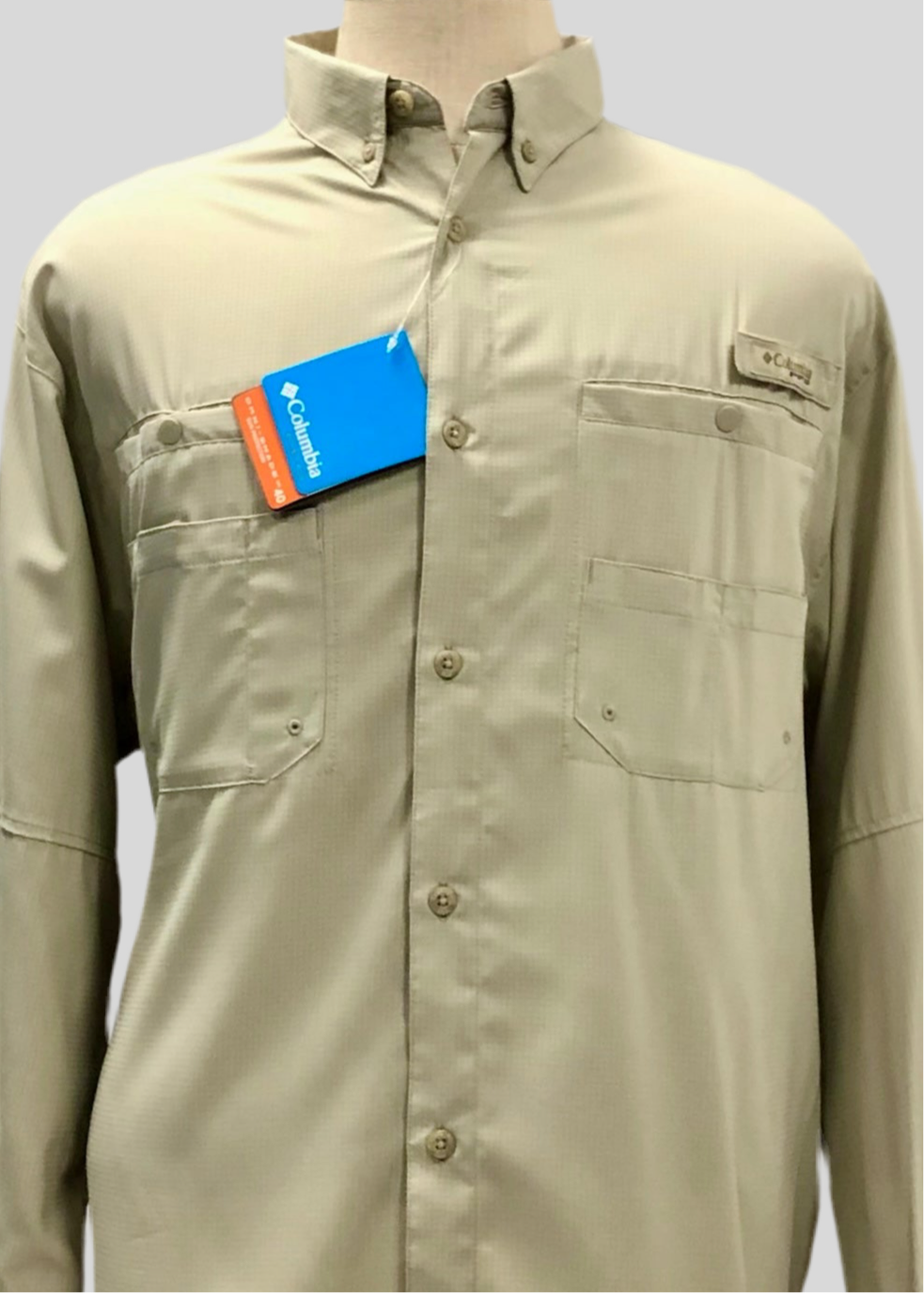 Camisa Columbia 🔹color Kaki con Omni Shade Manga larga Talla L