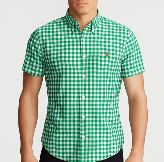 Camisa Polo Ralph Lauren 🏇🏼 Oxford con patron de cuadros gingham verde y blanco Talla M Entalle Clásico