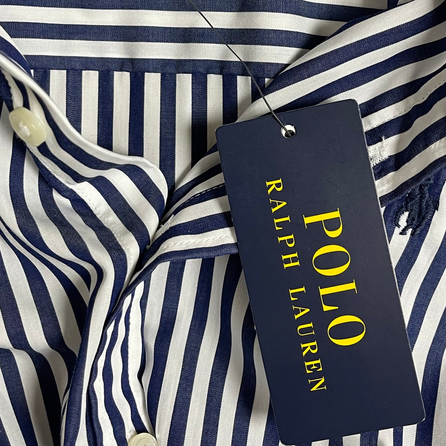 Vestido de niña Polo Ralph Lauren🏇 Color blanco con diseño de rayas en azul navy Talla 12