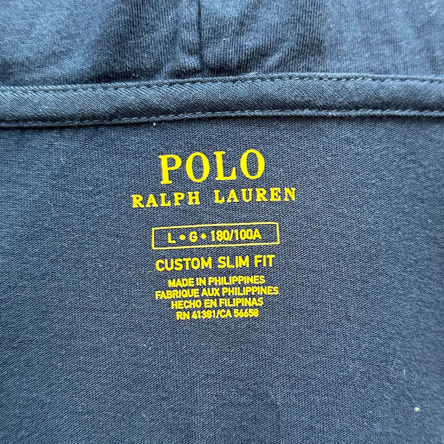 Sueter Jersey con capucha Polo Ralph Lauren 🏇🏼 color azul navy con diseño de escudo Talla L Entalle Custom Slim Fit