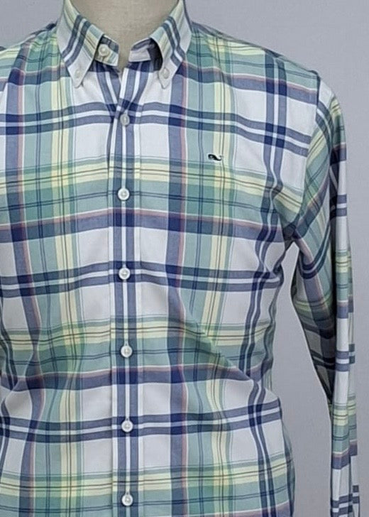 Camisa de niño Vineyard Vines 🐳 con patrón de cuadros en color verde, amarillo, azul y blanco Talla XL Entalle Regular