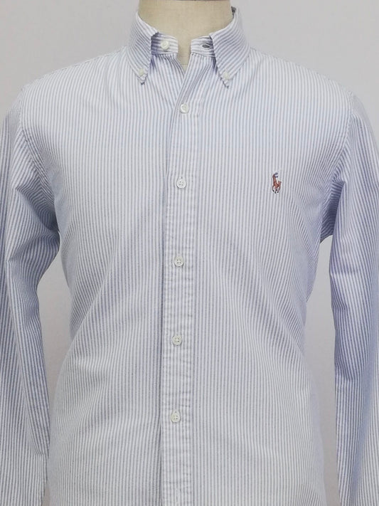 Camisa Polo Ralph Lauren 🏇🏼 Oxford color lila con rayas en color blanco Talla M Entalle Clásica