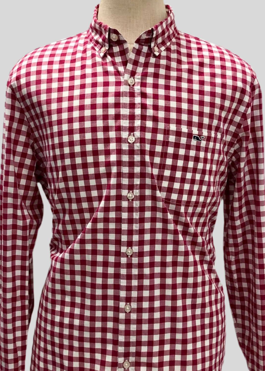 Camisa de botones Vineyard Vines 🐳 con patron de cuadros gingham en color rojo oscuro y blanco Talla L Entalle Slim Fit