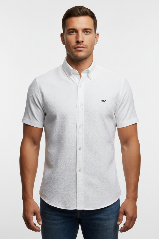 Camisa de botones Vineyard Vines 🐳 Performance color blanco manga corta Talla L Entalle Regular