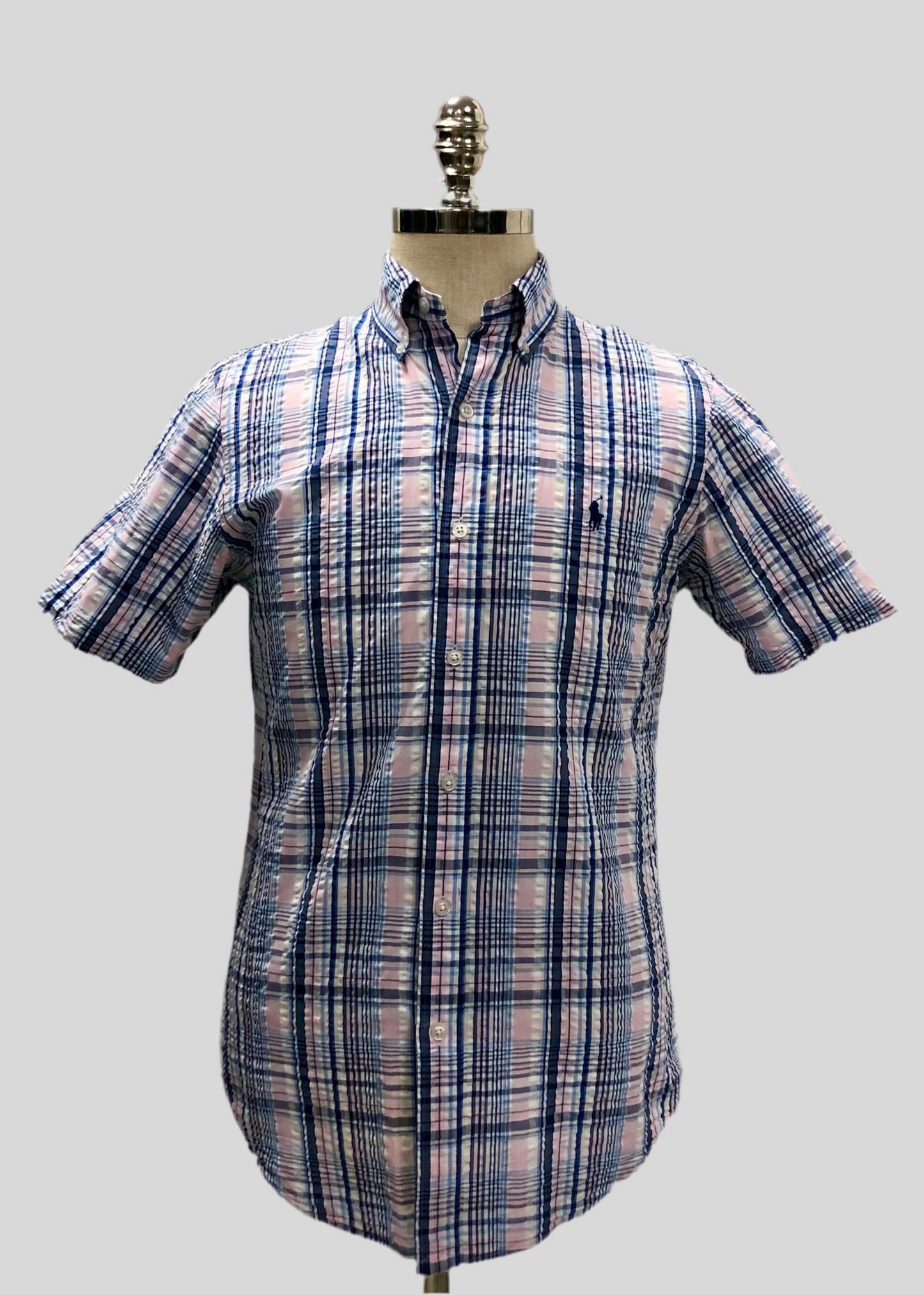 Camisa de botones Polo Ralph Lauren 🏇🏼 Seersucker de cuadros en rosado, azul y blanco Talla S Entalle Regular