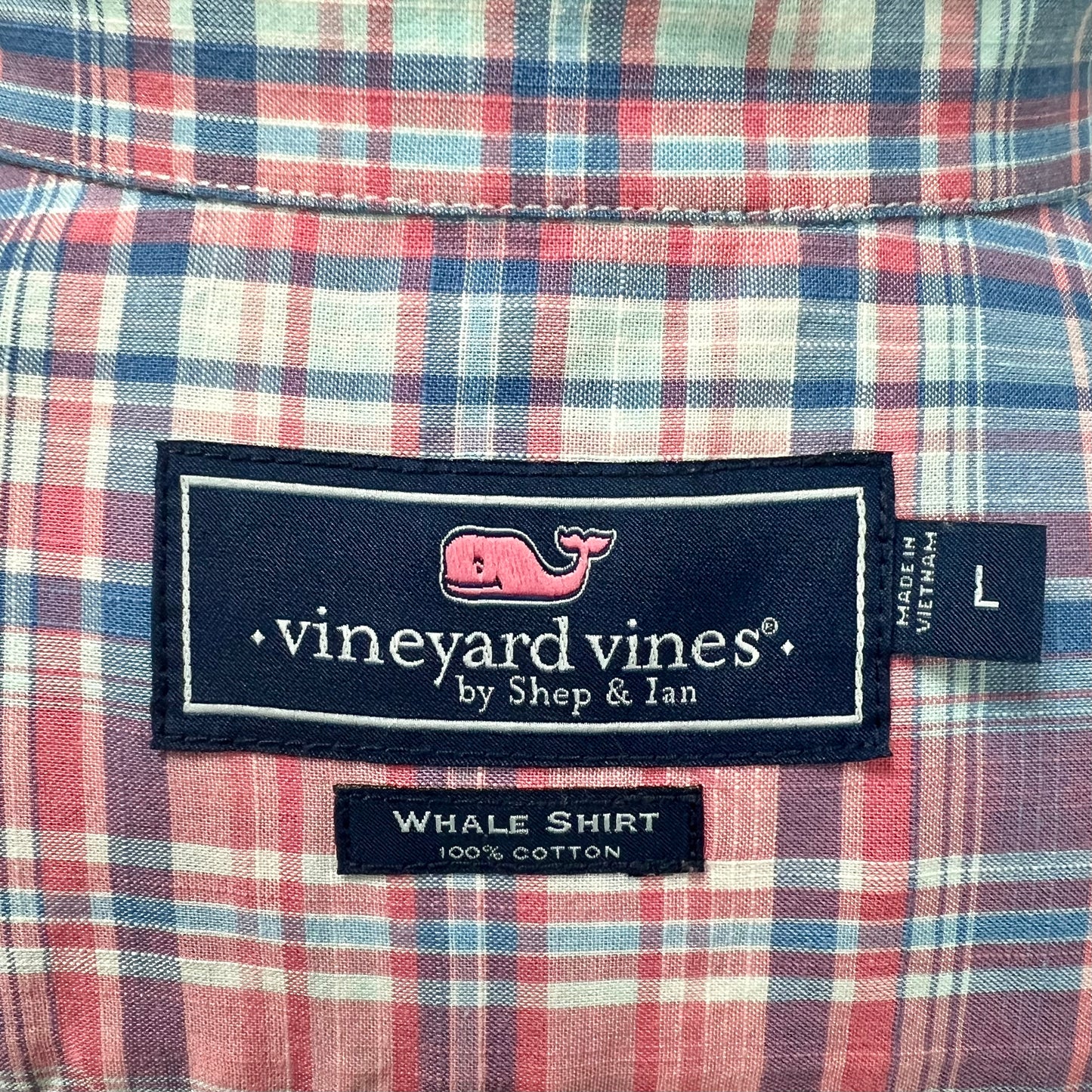Camisa de botones Vineyard Vines 🐳 color blanco con patrón de cuadros en color rosado, azul y celeste Talla L Entalle Regular