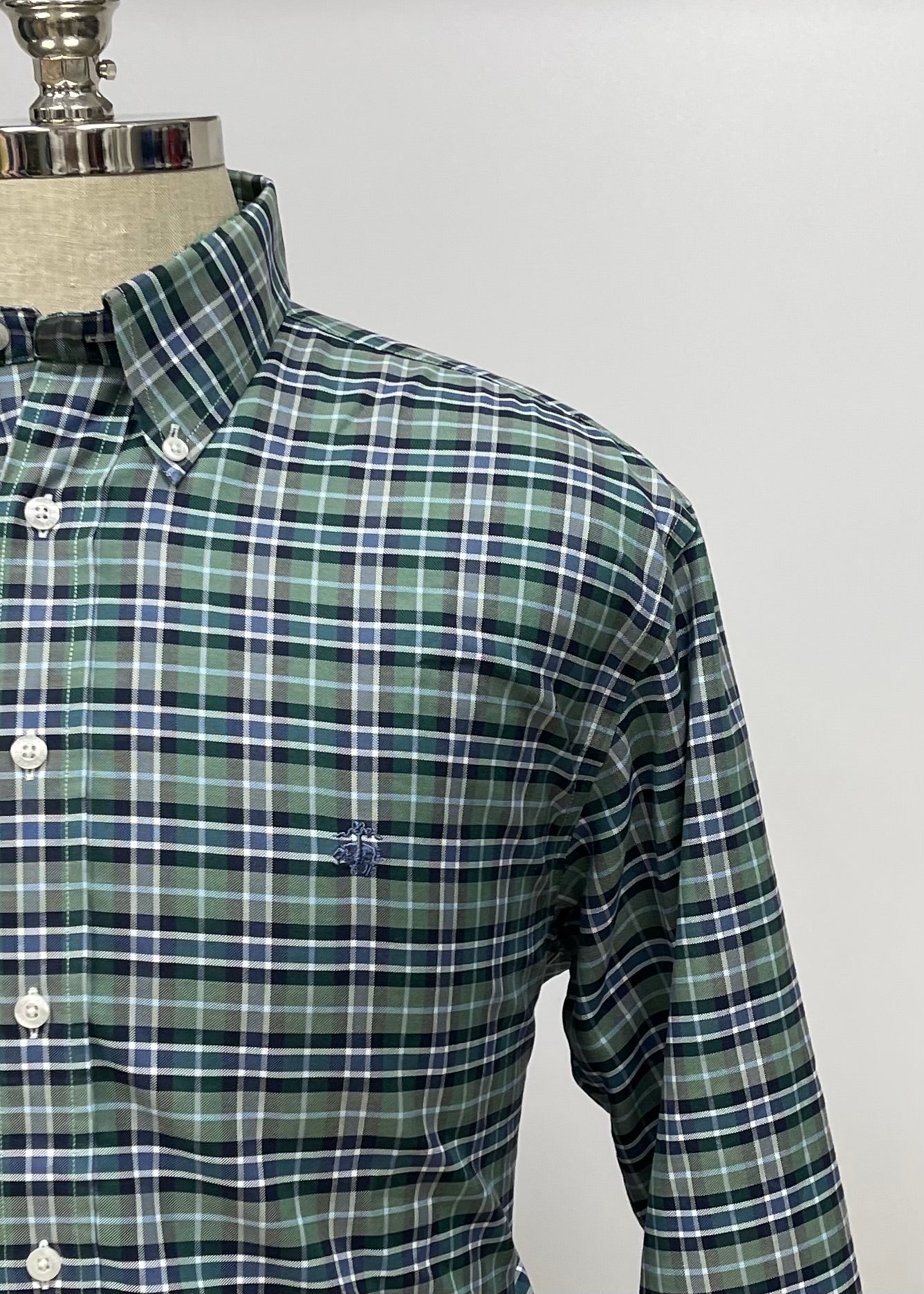 Camisa Brooks Brothers 🐑 con patrón de cuadros en color verde, azul y blanco Talla L Entalle Regular (ver descripción)