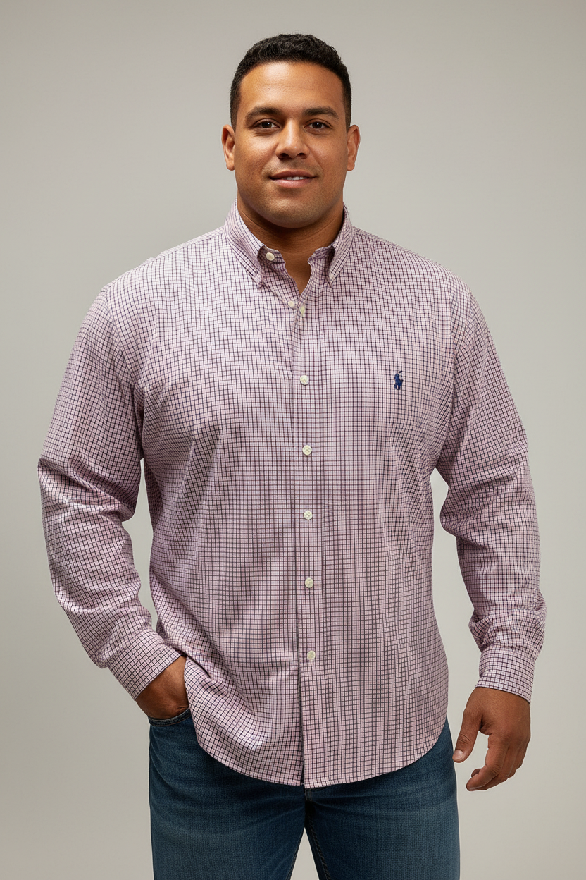 Camisa de botones Polo Ralph Lauren 🏇🏼 de cuadros rosado, azul navy y blanco Talla XXL Entalle Regular