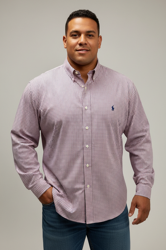 Camisa de botones Polo Ralph Lauren 🏇🏼 de cuadros rosado, azul navy y blanco Talla XXL Entalle Regular