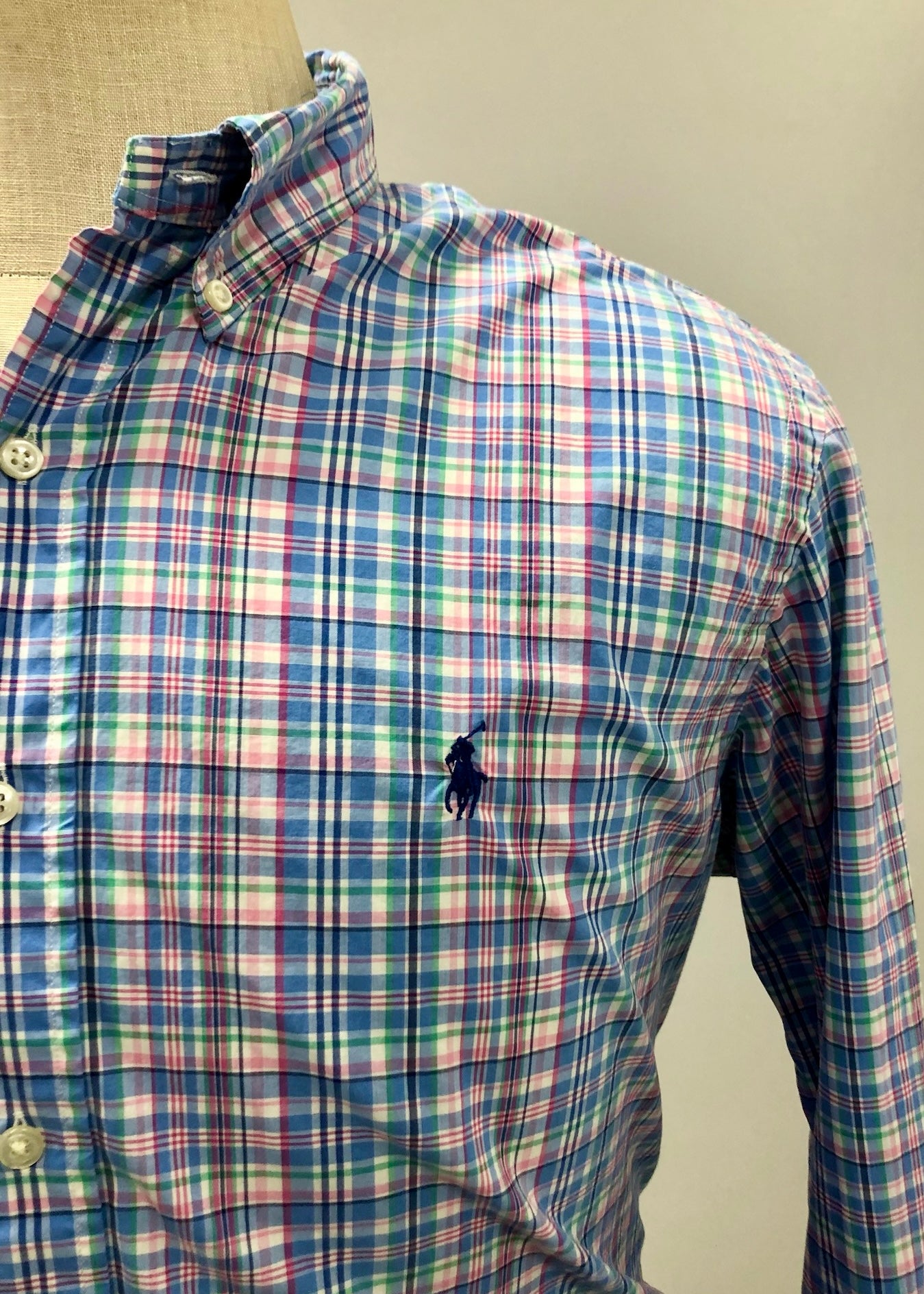 Camisa de botones Polo Ralph Lauren 🏇🏼 de cuadros azul, rosado y blanco Talla L Entalle Regular