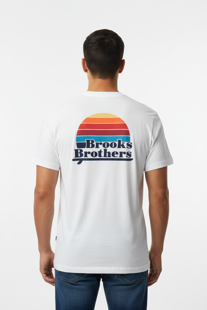 Camiseta cuello redondo Brooks Brothers 🐑 color blanco y logo en azul navy Talla L