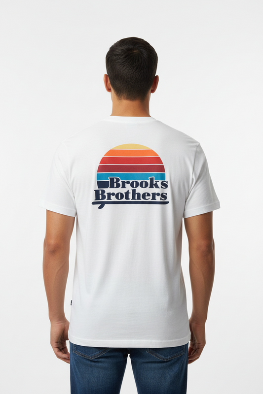 Camiseta cuello redondo Brooks Brothers 🐑 color blanco y logo en azul navy Talla L