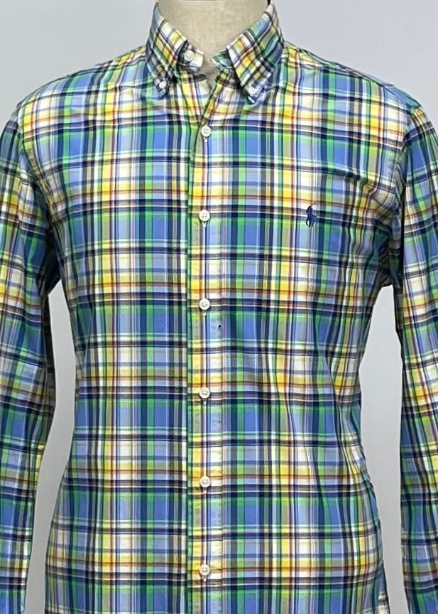 Camisa Polo Ralph Lauren 🏇🏼 Con patron de cuadros tartan en color amarillo, celeste y blanco Talla M Entalle Regular