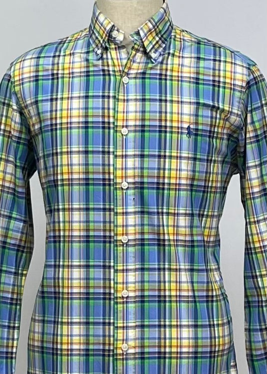 Camisa Polo Ralph Lauren 🏇🏼 Con patron de cuadros tartan en color amarillo, celeste y blanco Talla M Entalle Regular