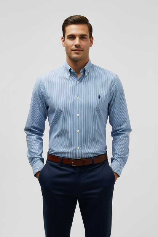 Camisa de botones Polo Ralph Lauren 🏇🏼 de rayas en color celeste y blanco Talla L Entalle Clásico