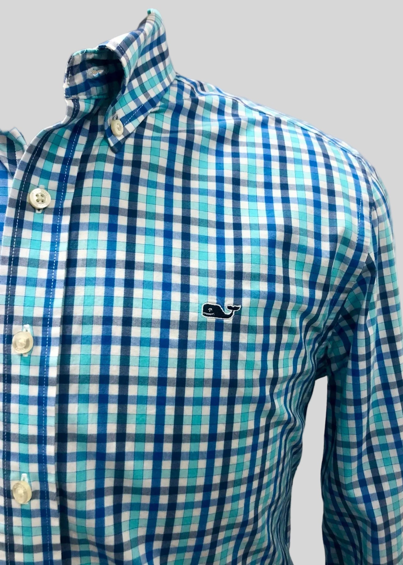 Camisa de botones Vineyard Vines 🐳 de cuadros en color azul, turquesa y blanco Talla M Entalle Slim Fit