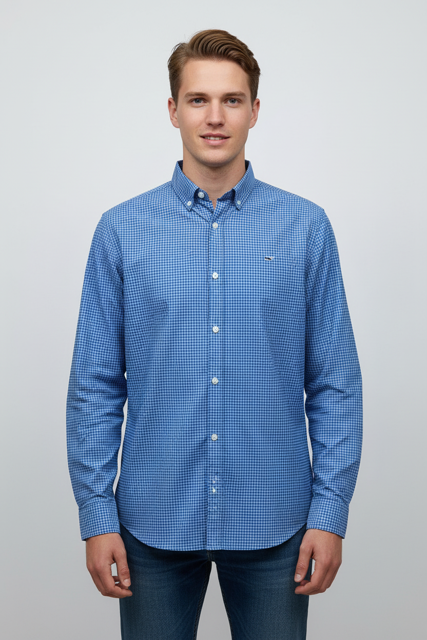 Camisa de niño Vineyard Vines 🐳 con patrón de cuadros gingham en color azul y celeste Talla XL Entalle Regular