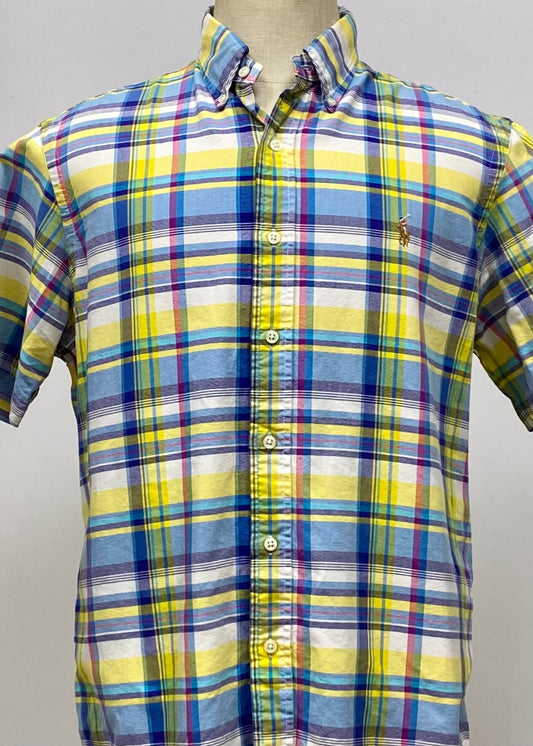 Camisa Polo Ralph Lauren 🏇🏼 Oxford blanca de cuadros en color amarillo, celeste y azul Talla L Entalle Regular