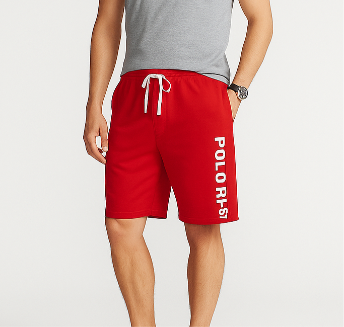 Short Lounge Polo Ralph Lauren 🏇🏼 color rojo con diseño RL-67 en blanco Talla S